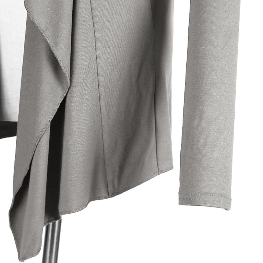 ‼️CLEARANCE Item‼️| Grey Long Sleeve Layered Drape Cardigan - Picture 7 of 8